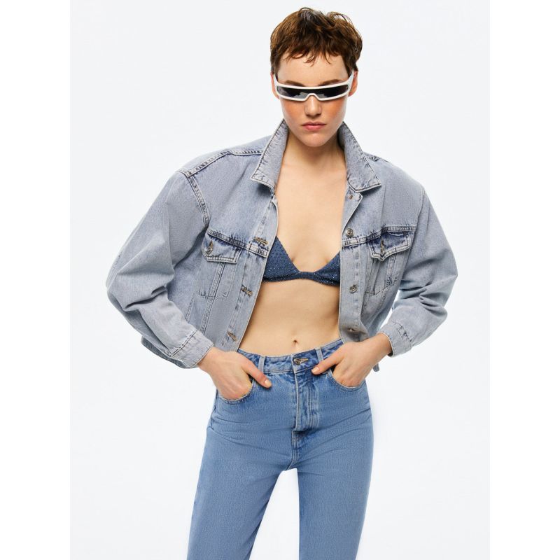 Cropped Denim Jacket With Shoulder Pads image