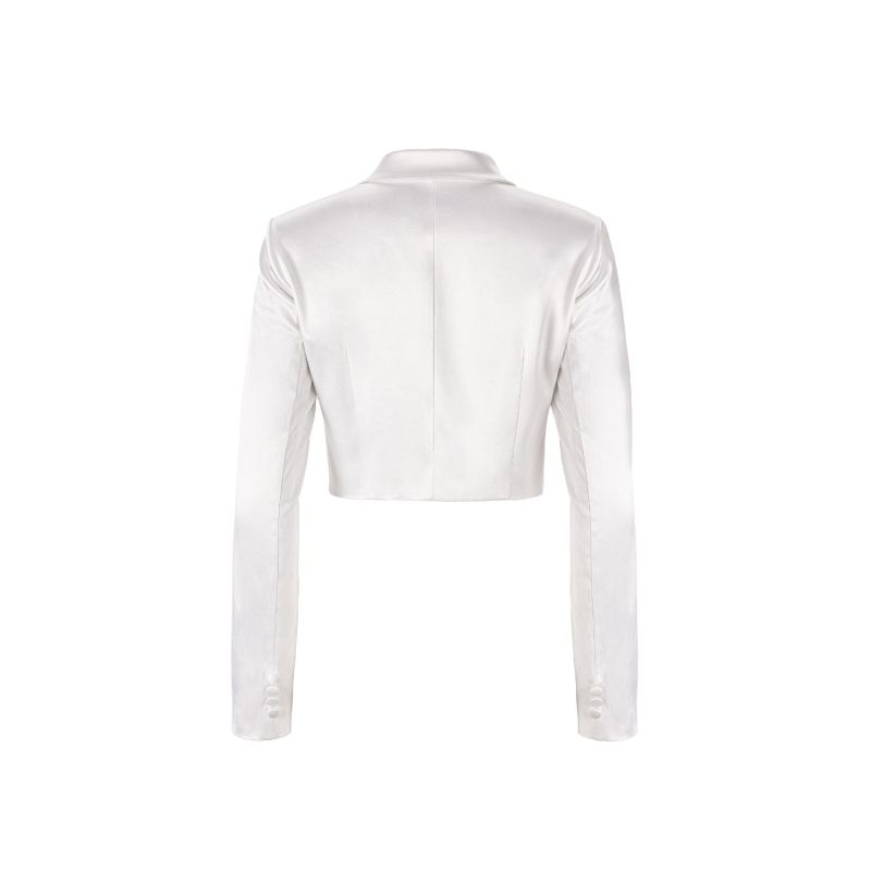 Cropped Satin Blazer In White image