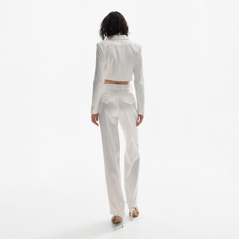 Cropped Satin Blazer In White image