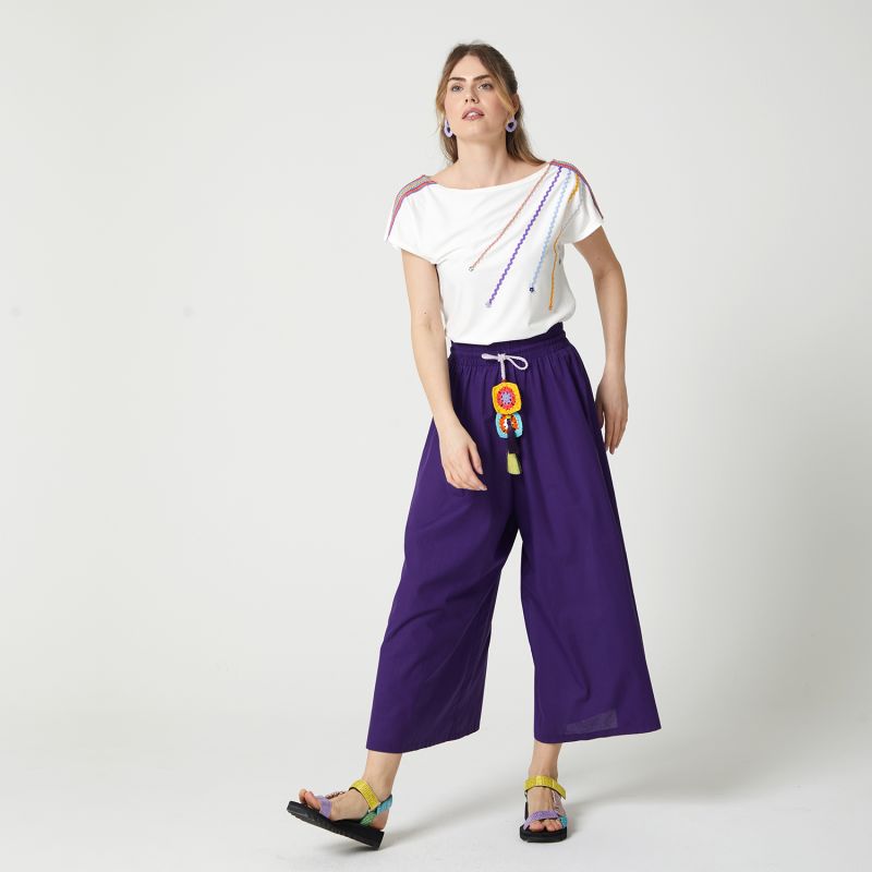 Cropped Wide-Leg Voile Pants With Crochet Belt image
