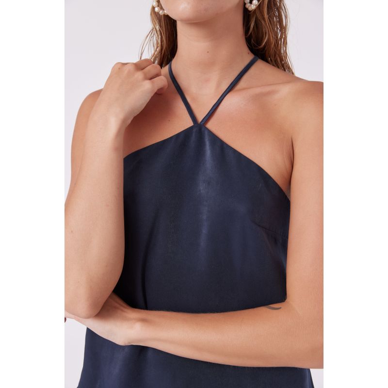 Cross Strap Satin Camisole Top - Navy Blue image