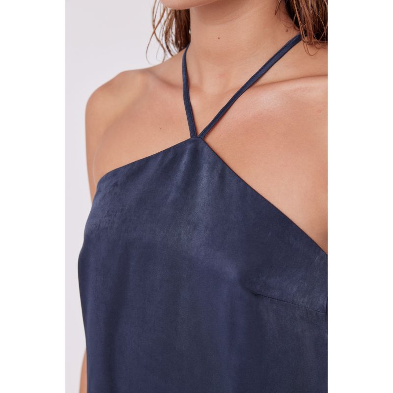 Cross Strap Satin Camisole Top - Navy Blue image