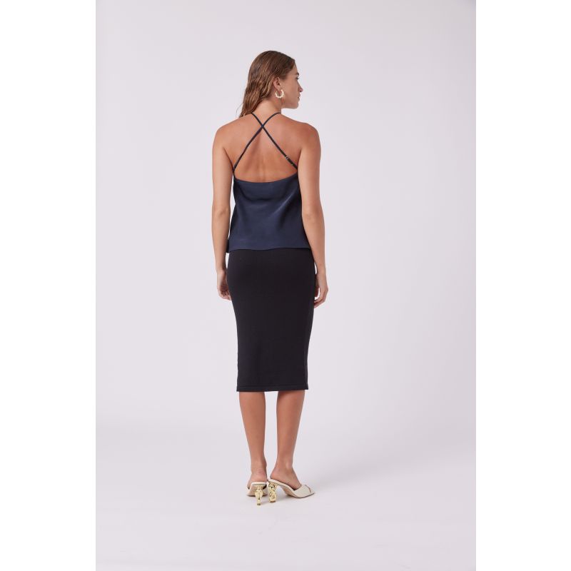 Cross Strap Satin Camisole Top - Navy Blue image