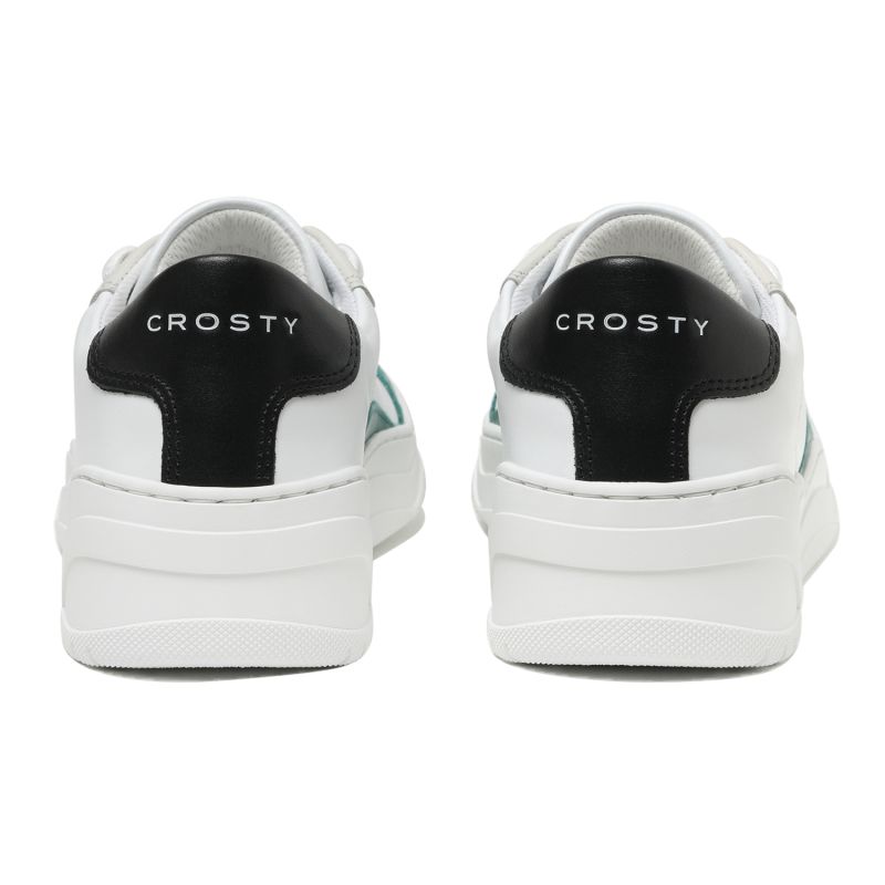 Crosty Onda Men’s Designer Sneakers - White Italian Leather - Green & Black Accents image
