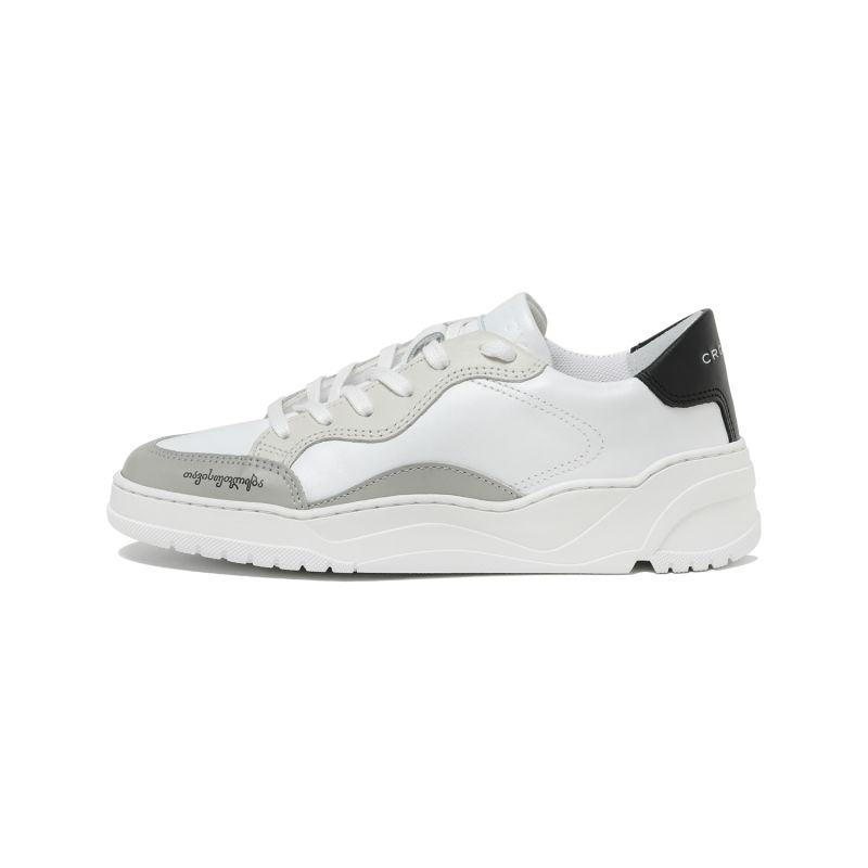 Crosty Onda Men’s Designer Sneakers - White Italian Leather - Gray & Black Accents image