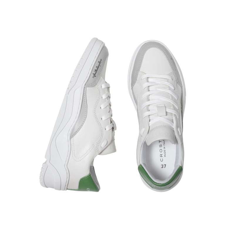 Crosty Onda Men’s Designer Sneakers - Off-White Italian Leather - Gray & Green Accents image