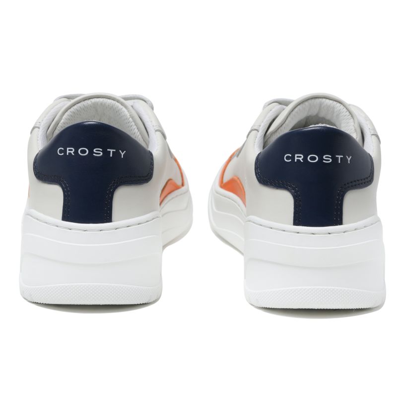 Crosty Onda Men's Designer Sneakers - Beige Italian Leather - Orange & Blue Accents image