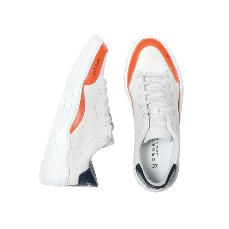 Crosty Onda Men's Designer Sneakers - Beige Italian Leather - Orange & Blue Accents image