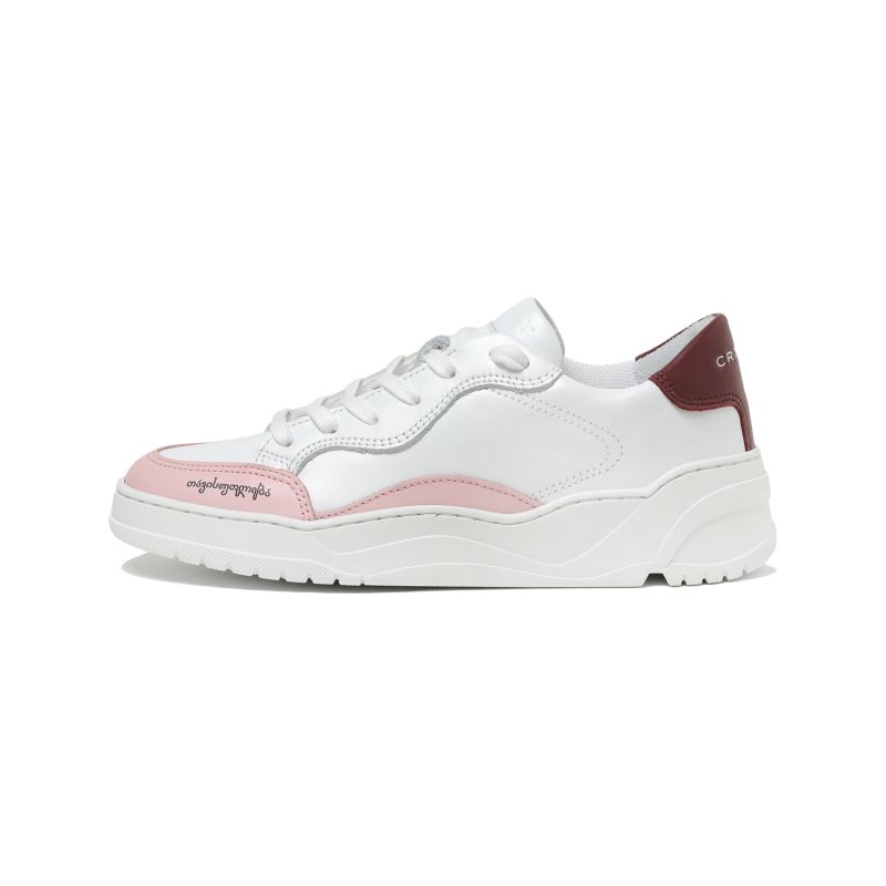 Crosty Onda Men's Designer Sneakers - White Italian Leather - Pink & Burgundy Accents image