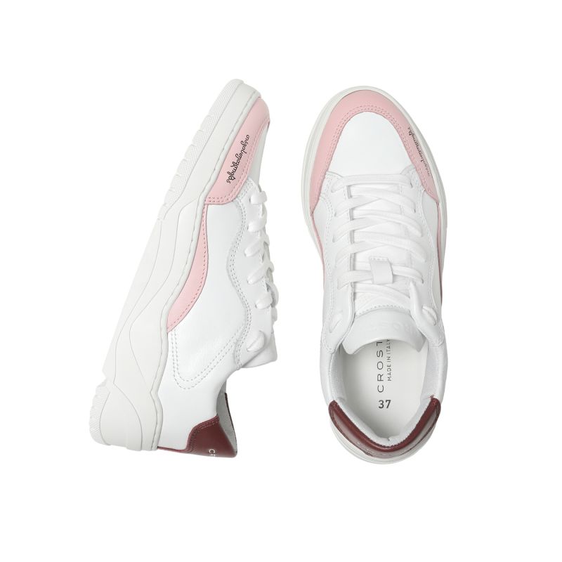 Crosty Onda Men's Designer Sneakers - White Italian Leather - Pink & Burgundy Accents image