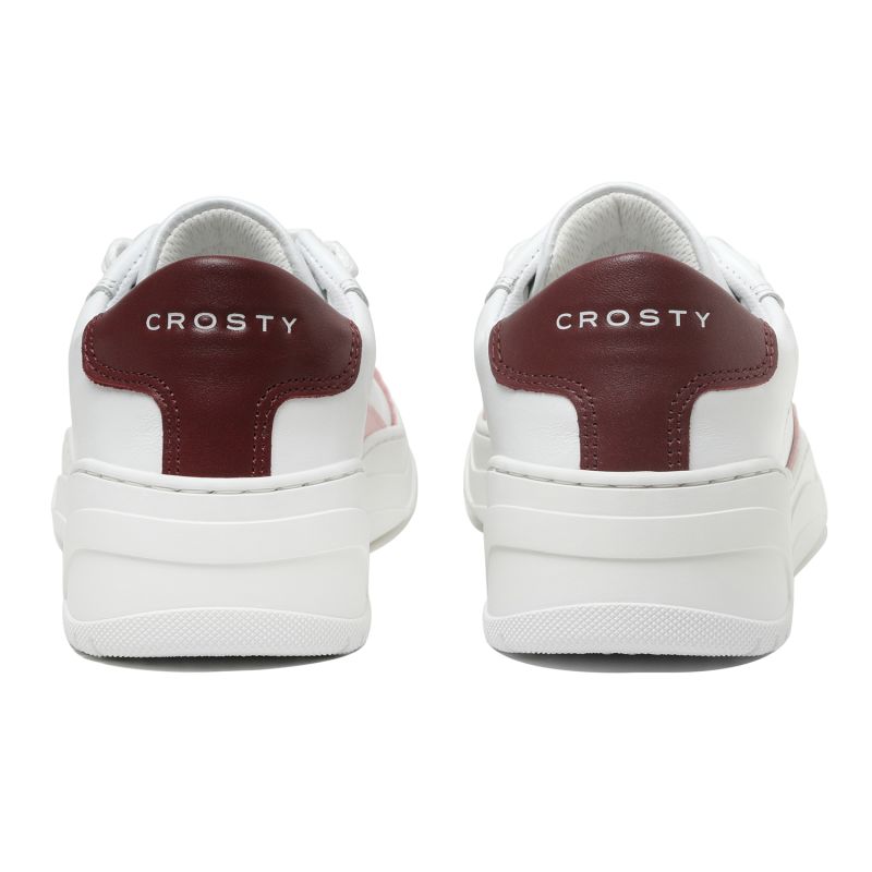 Crosty Onda Men's Designer Sneakers - White Italian Leather - Pink & Burgundy Accents image