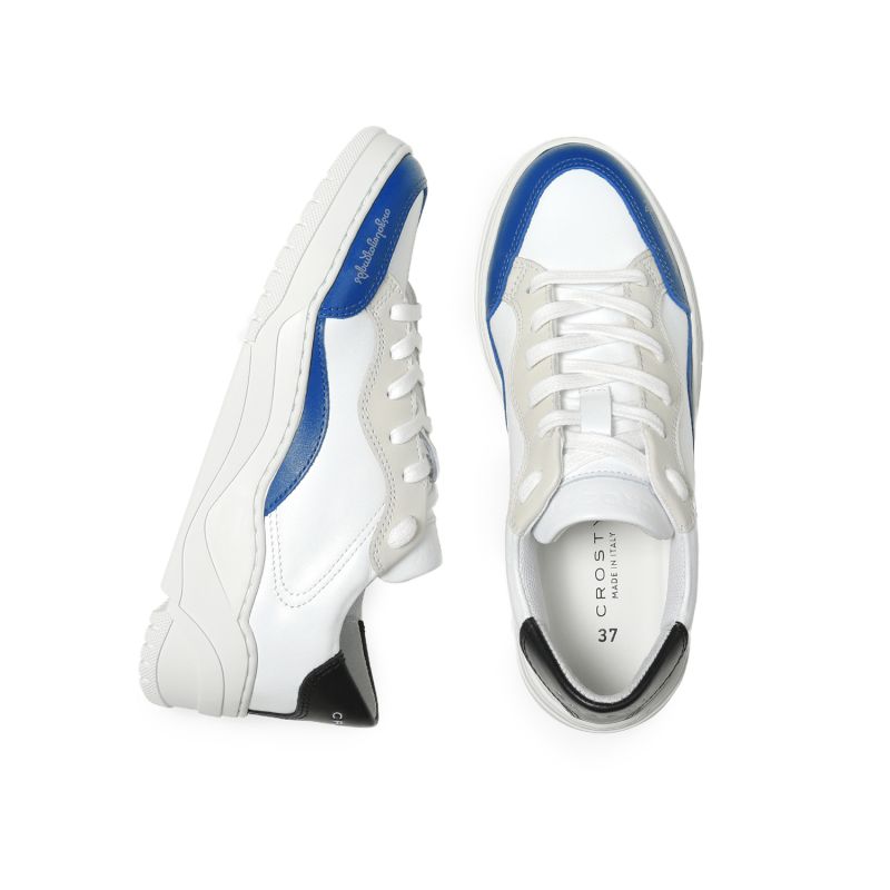 Crosty Onda Women’S Designer Sneakers - White Italian Leather - Blue & Black Accents image