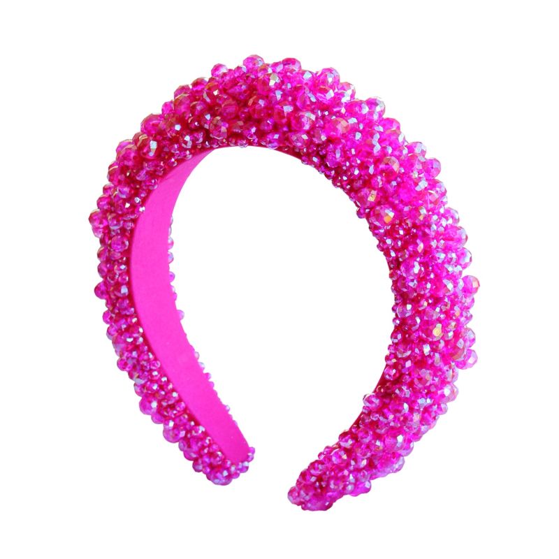 Crown Glass Crystal Beads Headband In Shocking Pink image