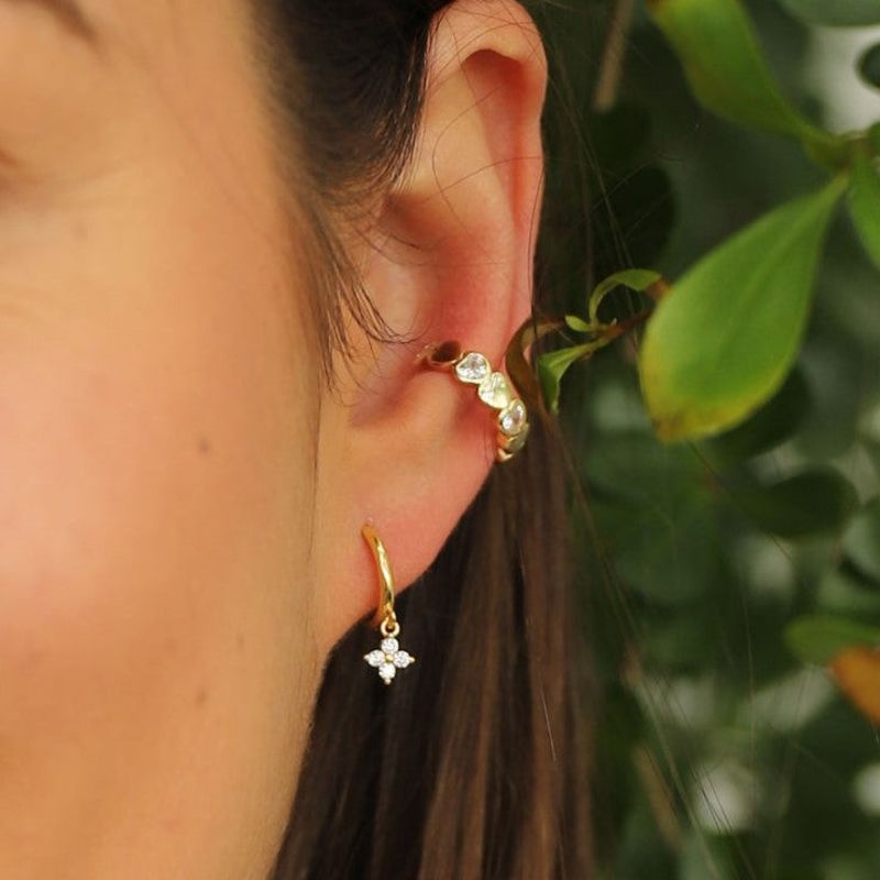 Crystal Flower Huggie Hoops In Gold Gold Trip Wolf & Badger