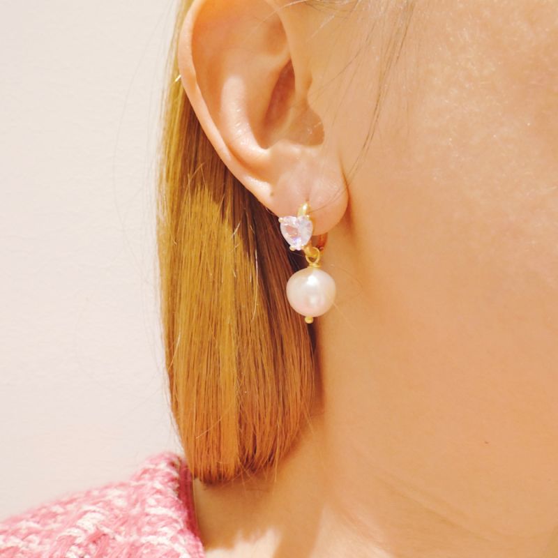 Crystal Heart Baroque Pearl Earrings image