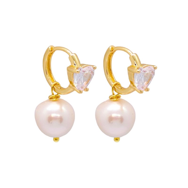 Crystal Heart Baroque Pearl Earrings image