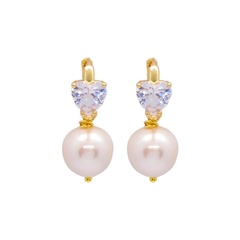 Crystal Heart Baroque Pearl Earrings image