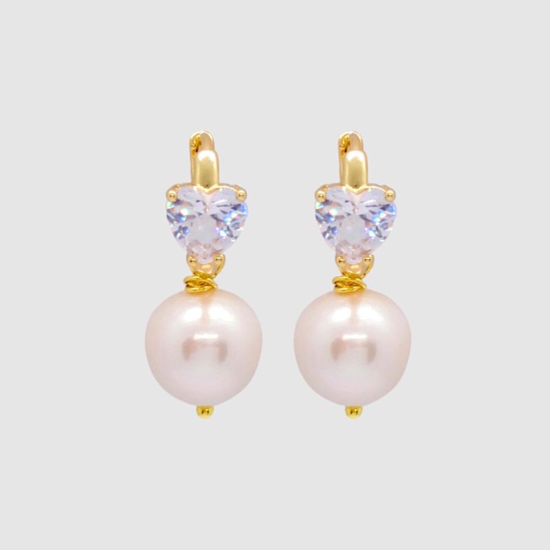 Crystal Heart Baroque Pearl Earrings image