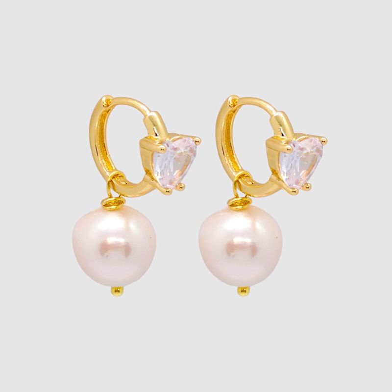 Crystal Heart Baroque Pearl Earrings image