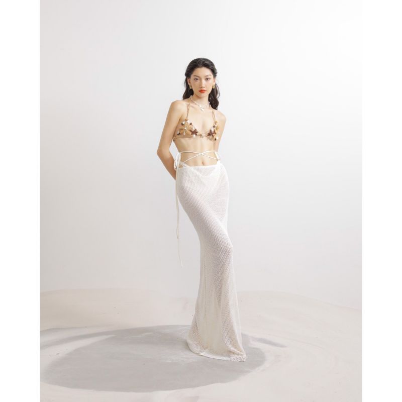 Lace Jersey Maxi Skirt With Lace Jersey Underpants In White image