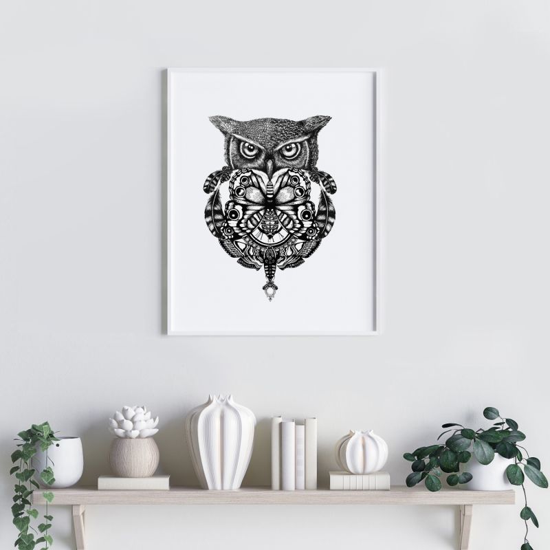 ​'The Owl & Pocket Watch' Fine Art Print A5 image