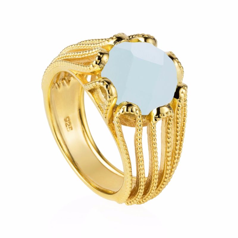 Gold Cocktail Ring With Aqua Chalcedony Alessia image