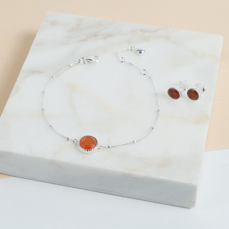 Barcelona Silver July Birthstone Bracelet Carnelian image