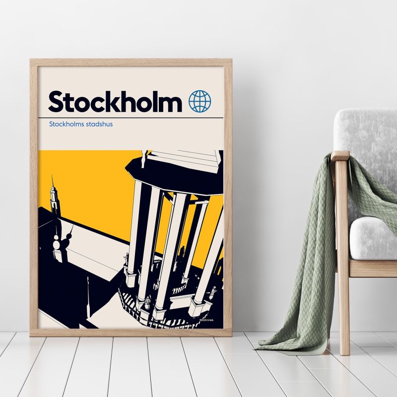 Stockholm City Hall Modernist Architectural Travel Poster image