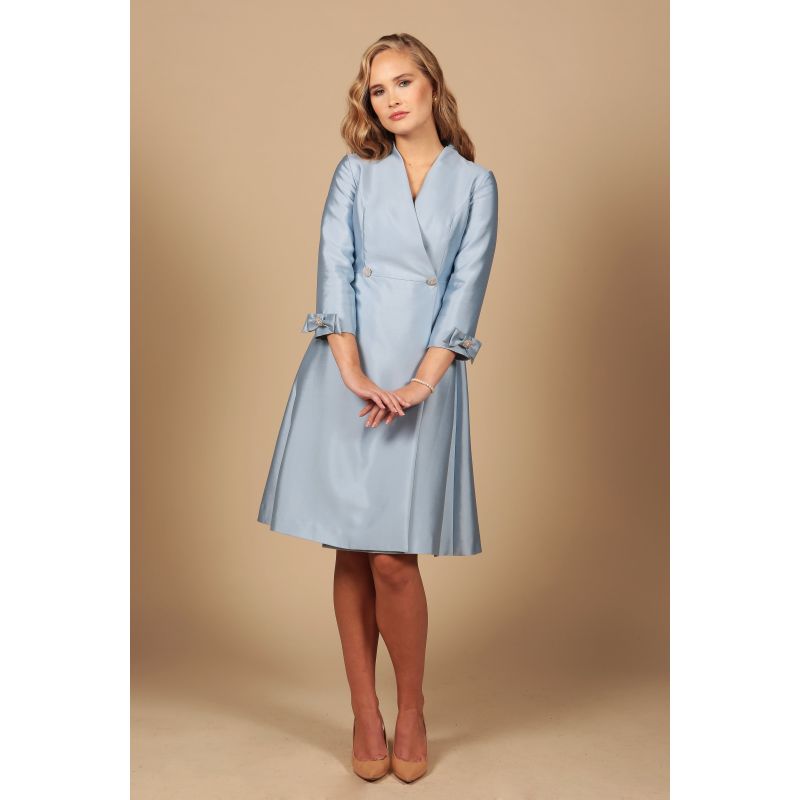 'Astor' 100% Wool & Silk Dress Coat In Blu image