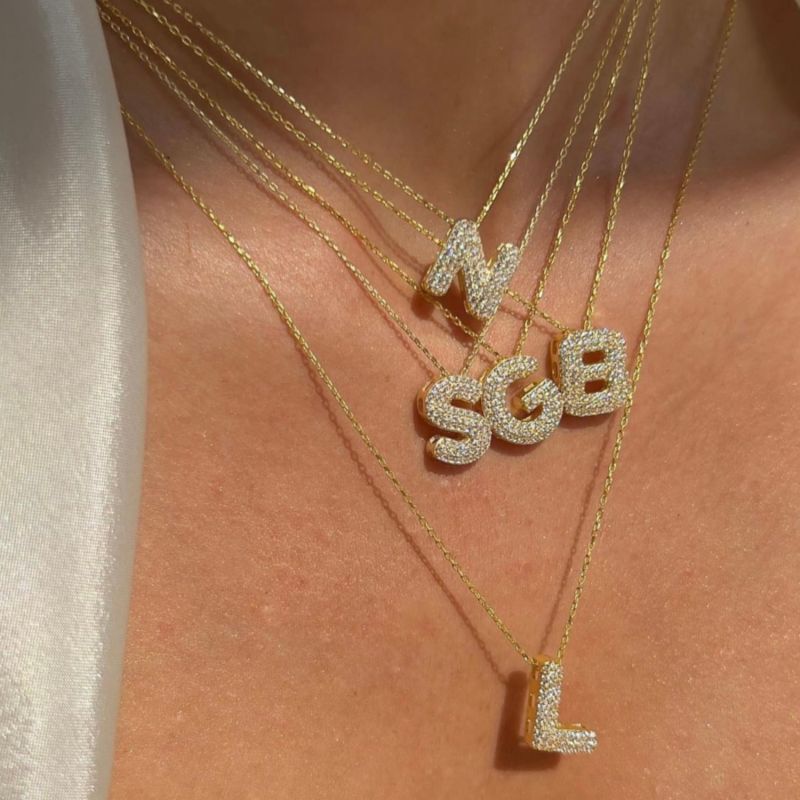 Gold Lock Necklace with Initial Letter Zircon