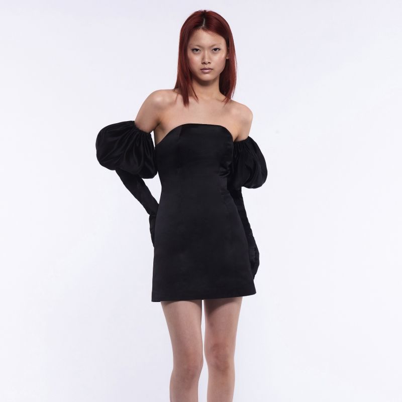 Cupid Satin Dress, Gloves & Puffs - Black image