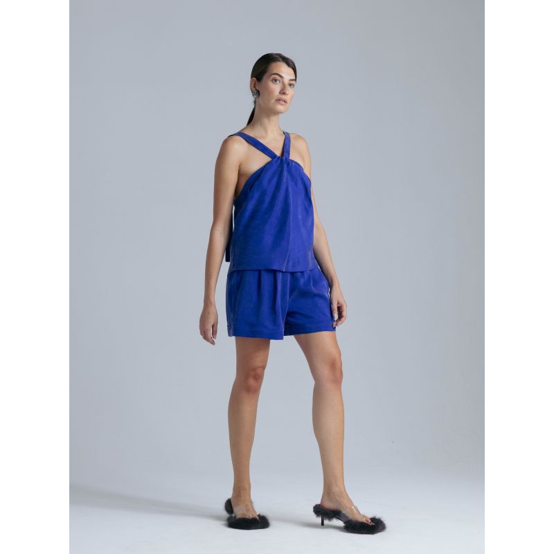 Halter Neck Cupro Blouse In Blue image