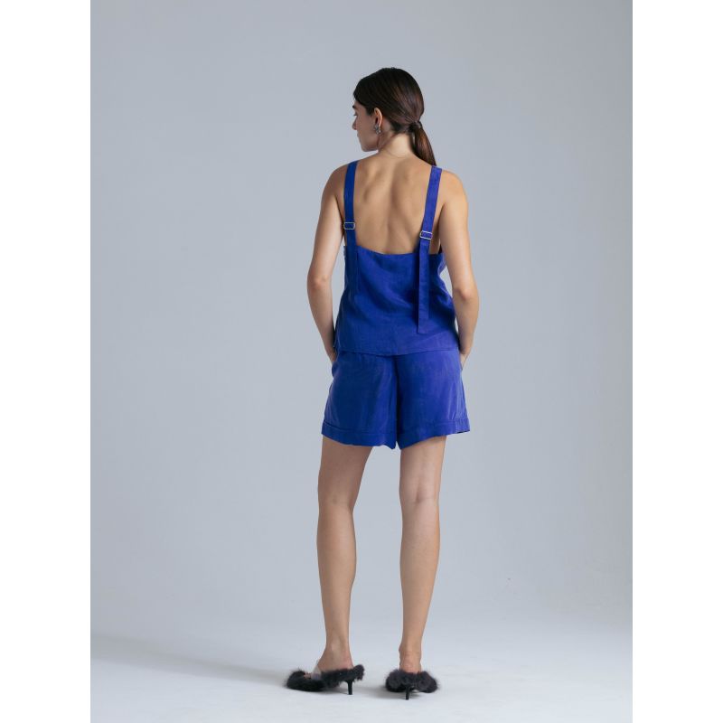 High Waisted Cupro Shorts In Blue image