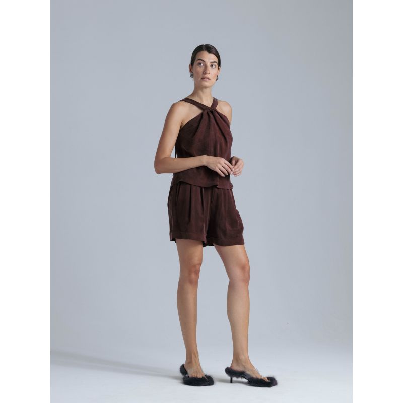 Sleeveless Cupro Top In Rust image