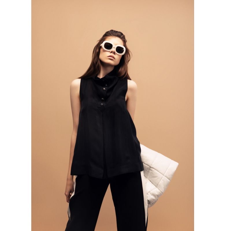 Cupro Sleeveless Blouse Black by Julia Allert