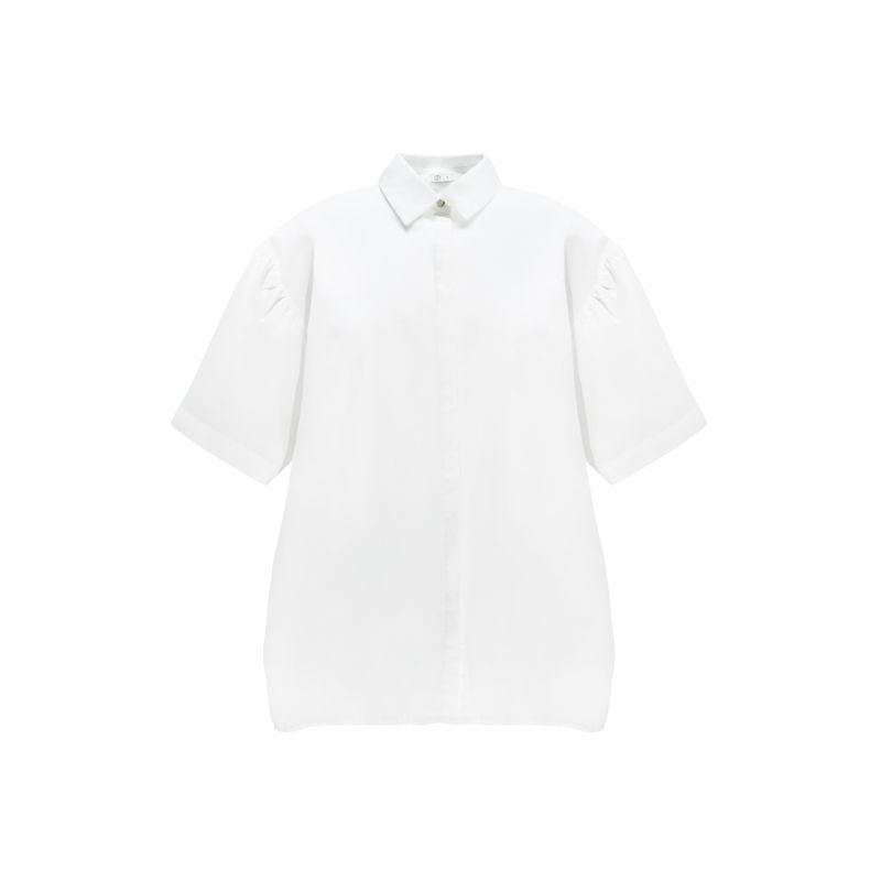 Vienna Organic Cotton Poplin Short Sleeves Shirt In Cloud White image