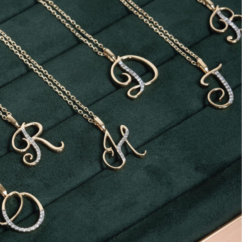 Women s Gold Cursive Letter Pendant J Kajal Naina