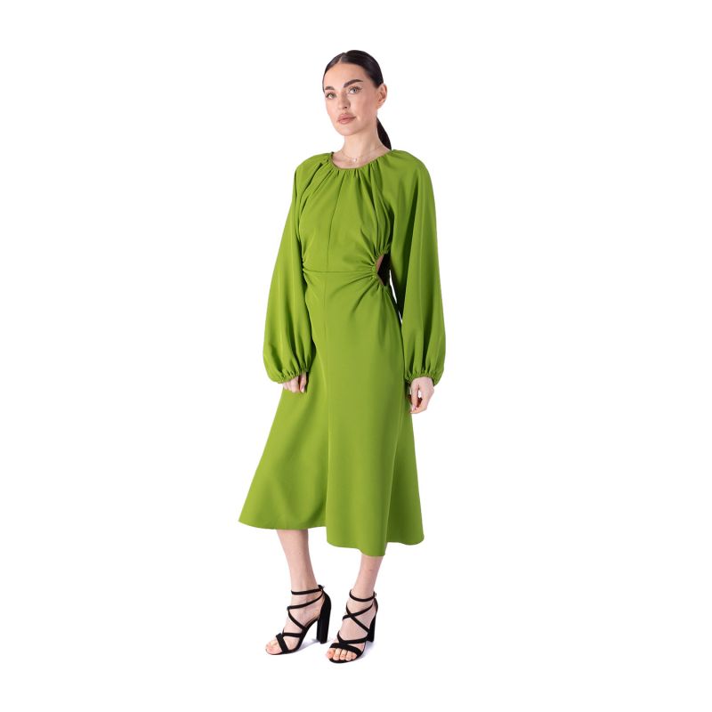 Cutout Crepe Midi Dress - Olive Color image