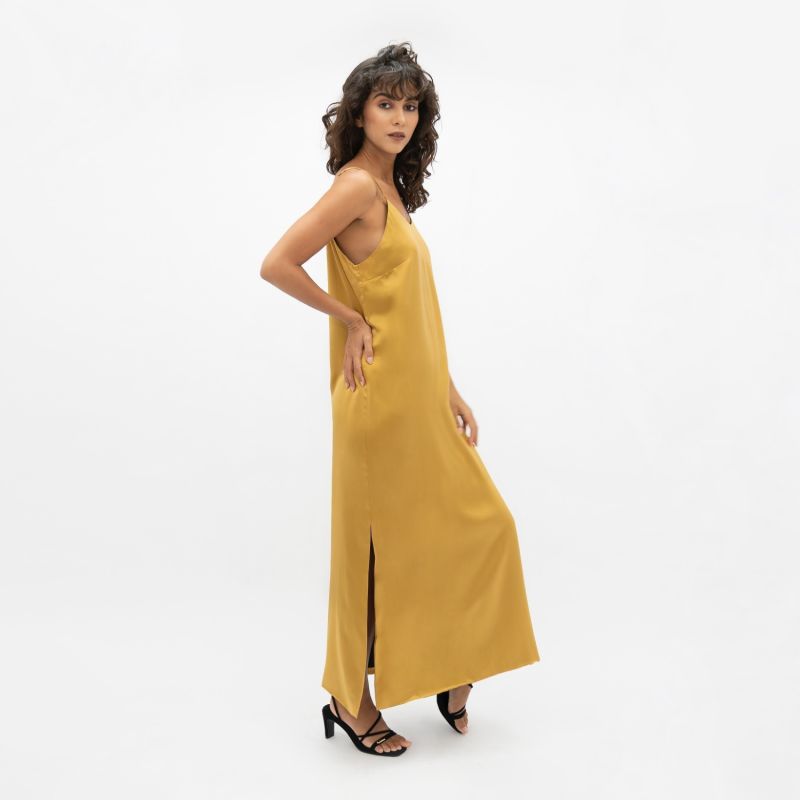 Calabar Silk Slip Dress In Yellow Mimosa image