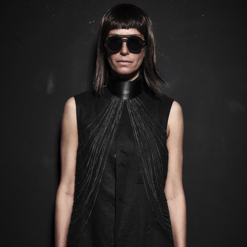 Long Leather And Chain Necklace-Harness Zaha image