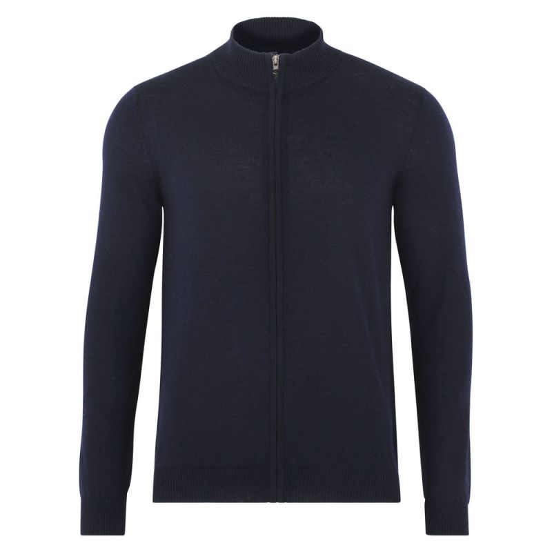 Mens Lightweight Extra Fine Merino Zip Through Jumper - Navy image