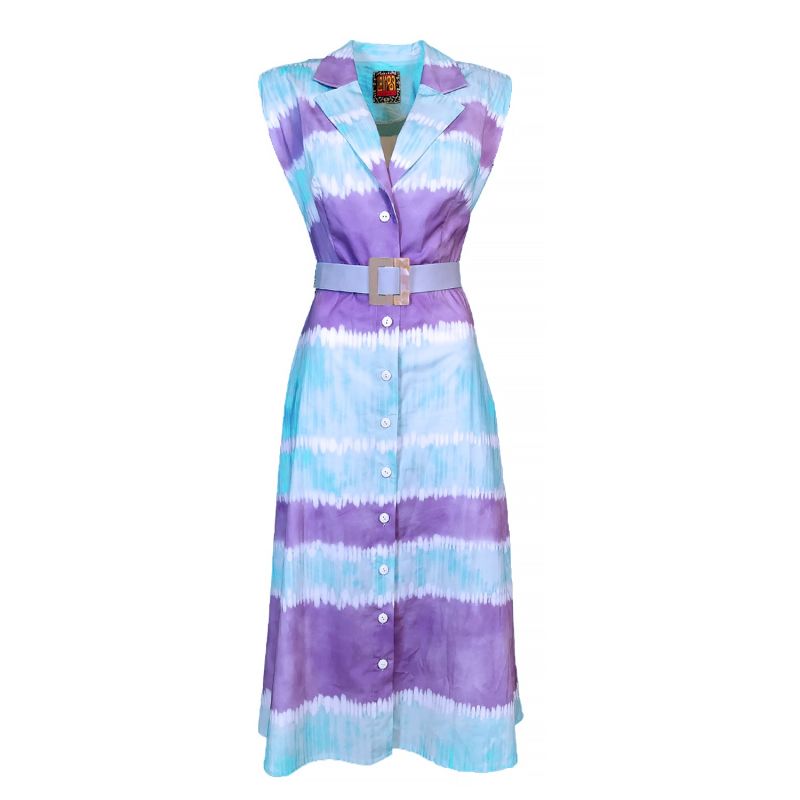 Cotton Tie-Dye Padded Dress With Faux Leather Belt image