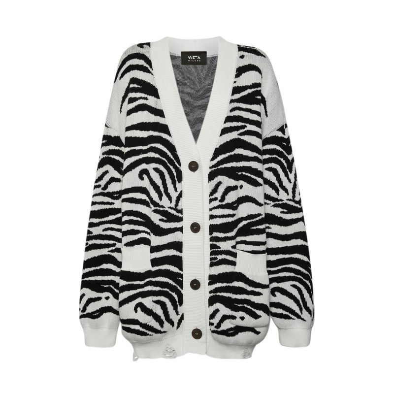 Patti Long White/Black Tiger Cardigan image