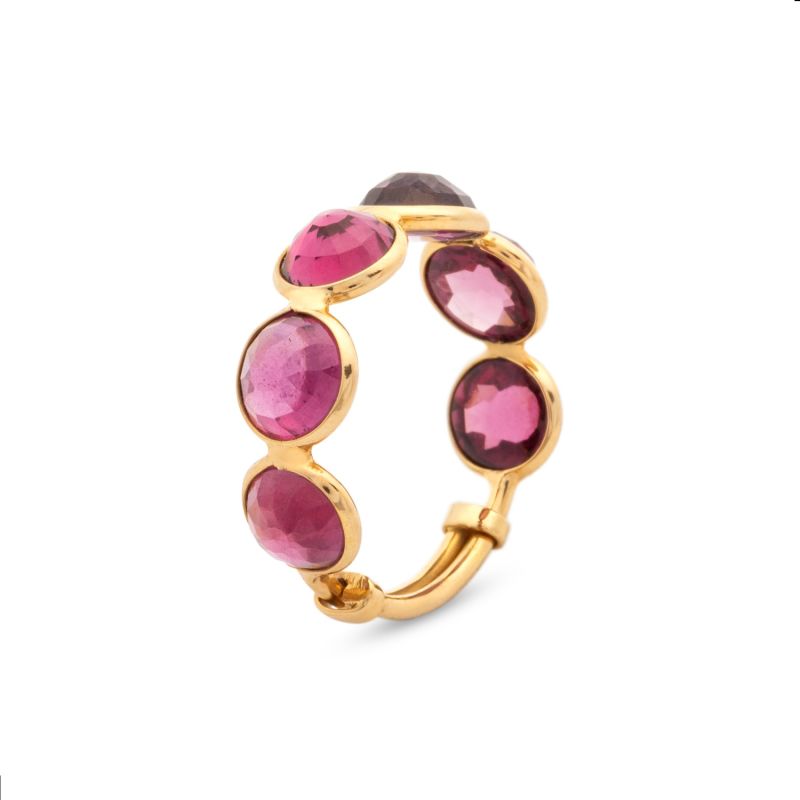 Rhodolite Round Rose Cut Ring Band In 18K Yellow Gold image