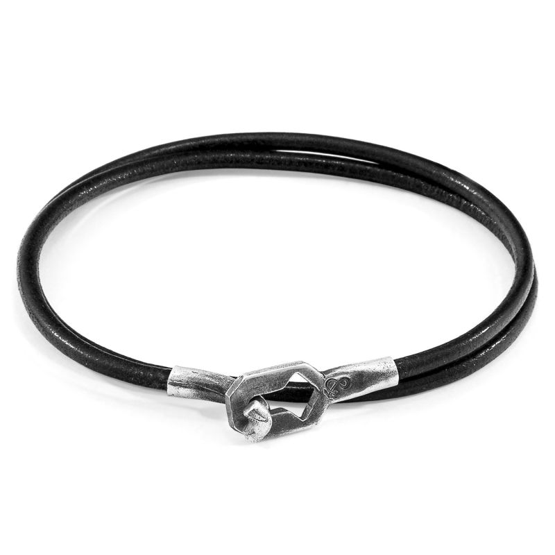 Raven Black Tenby Silver & Round Leather Bracelet image