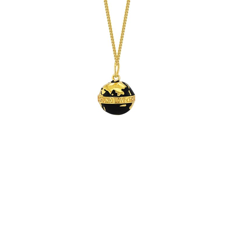 18Kt Gold Plated & Black Enamel Mini Globe Pendant image