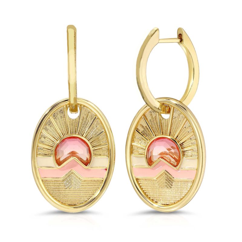 Tequila Sunrise Charm Hoop Earrings - Sun image