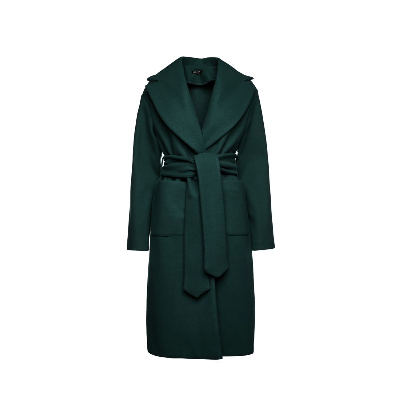 Long Dark Green Mouflon Coat With Belt | Conquista | Wolf & Badger