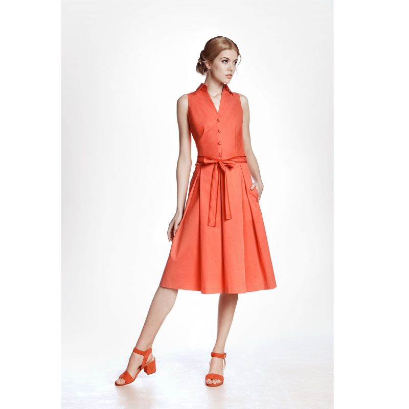 Venice Satin Cotton Belted Flared Dress image