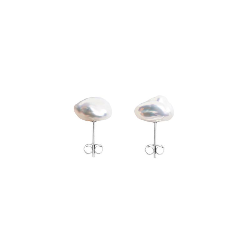 Mermaid Keshi Pearl Stud Earrings - Silver image